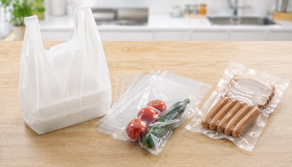 ポリ袋・真空袋・包装材の使用例 持ち帰りレジ袋・食品用規格袋・真空パック